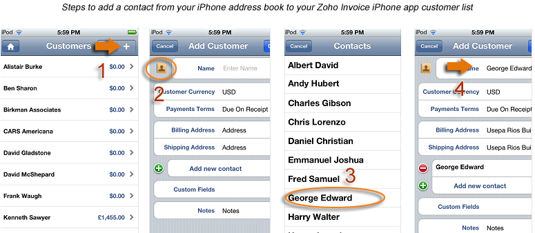 Add contact from iPhone address book