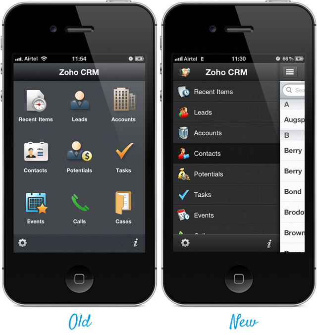 Zoho CRM for iPhone Old Vs New